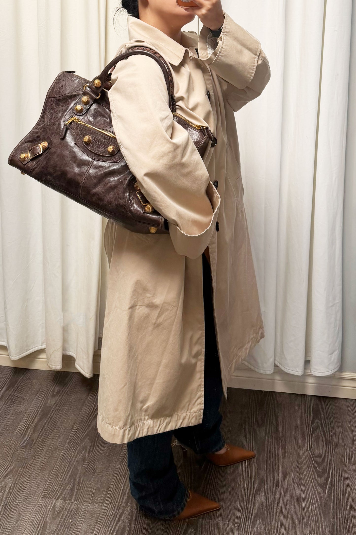 Balenciaga Dark Brown Work Tote Giant 21 Gold Hardware