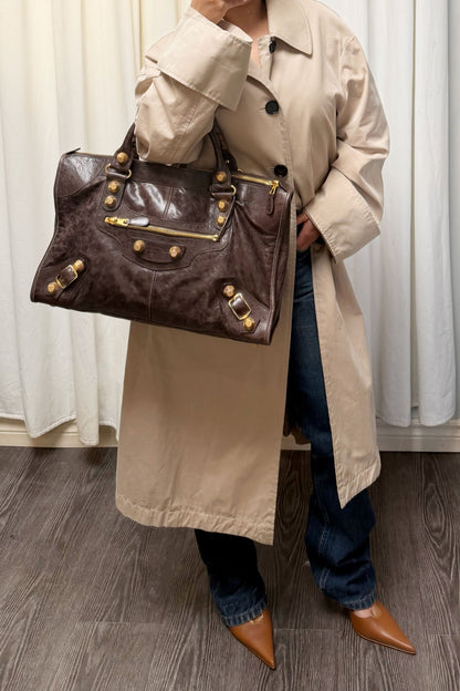 Balenciaga Dark Brown Work Tote Giant 21 Gold Hardware