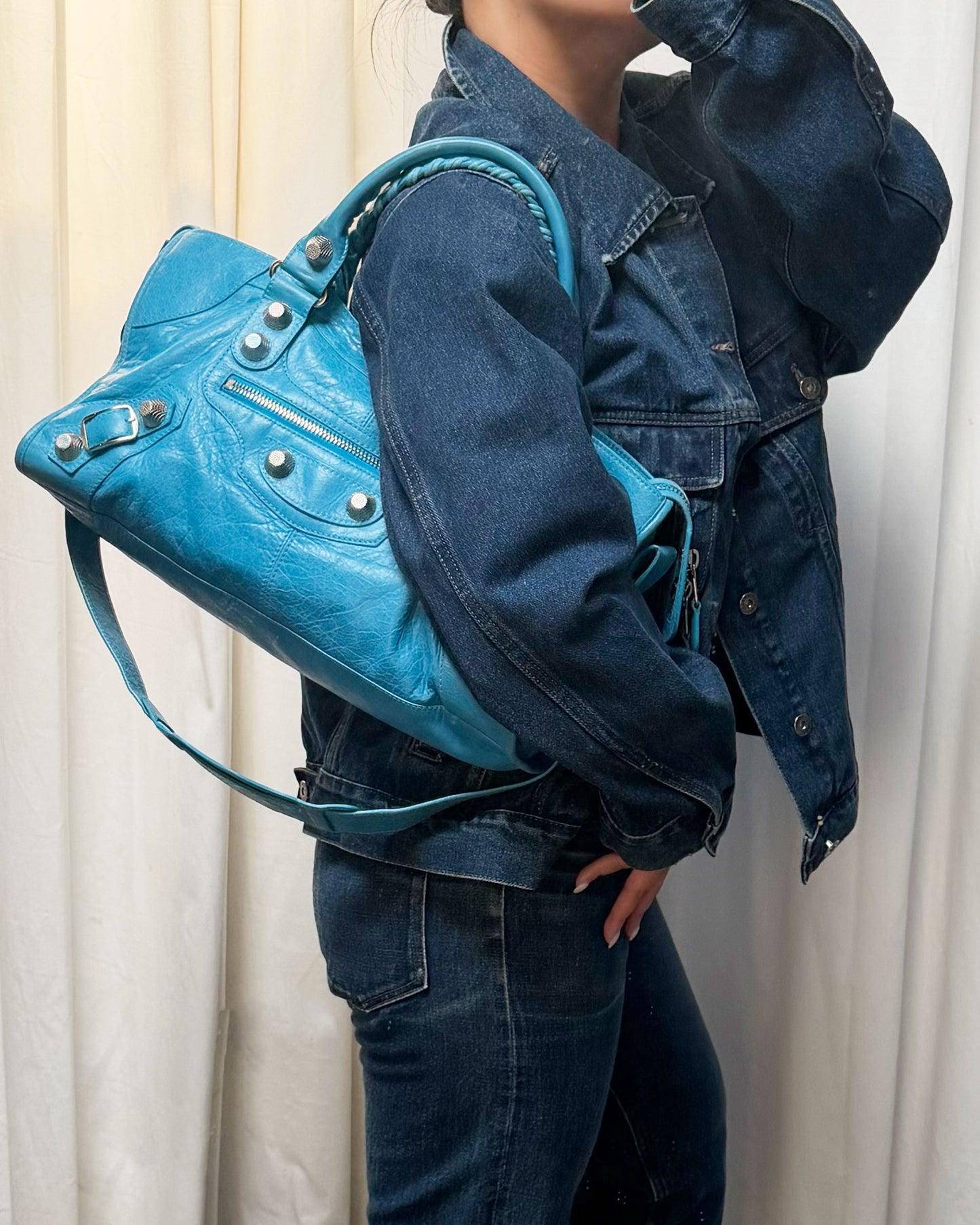 S/S 2011 Balenciaga Bleu Paon Part Time Bag Giant 21 Silver Hardware