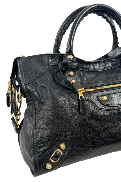 F/W 2014 Balenciaga Black Medium City Bag Giant 12 Gold Hardware