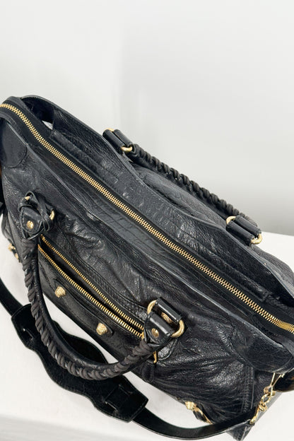 F/W 2014 Balenciaga Black Medium City Bag Giant 12 Gold Hardware