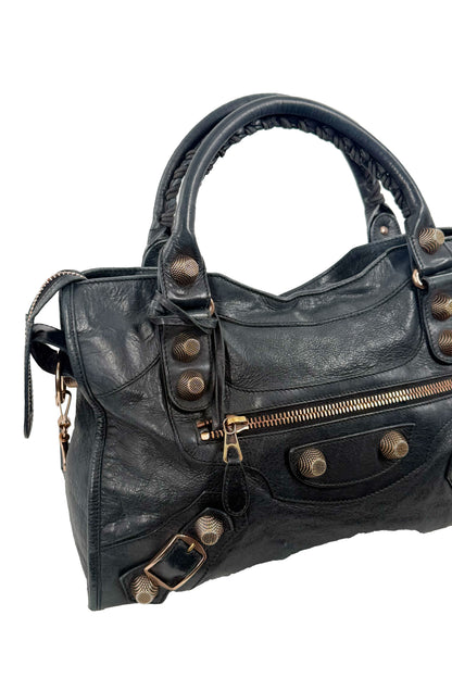 2011 Balenciaga Black Medium City Bag Giant 21 Rose Gold Hardware