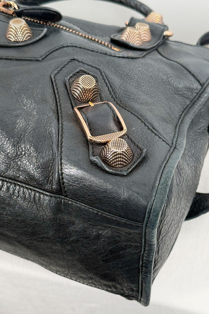 2011 Balenciaga Black Medium City Bag Giant 21 Rose Gold Hardware