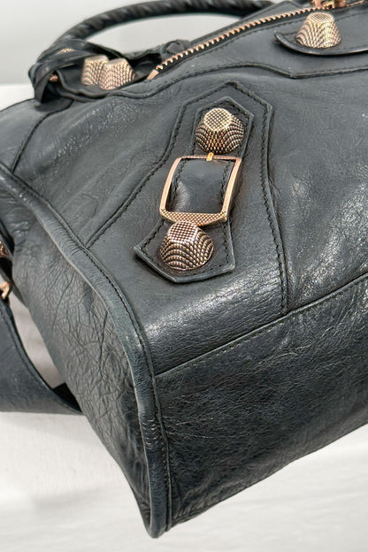 2011 Balenciaga Black Medium City Bag Giant 21 Rose Gold Hardware