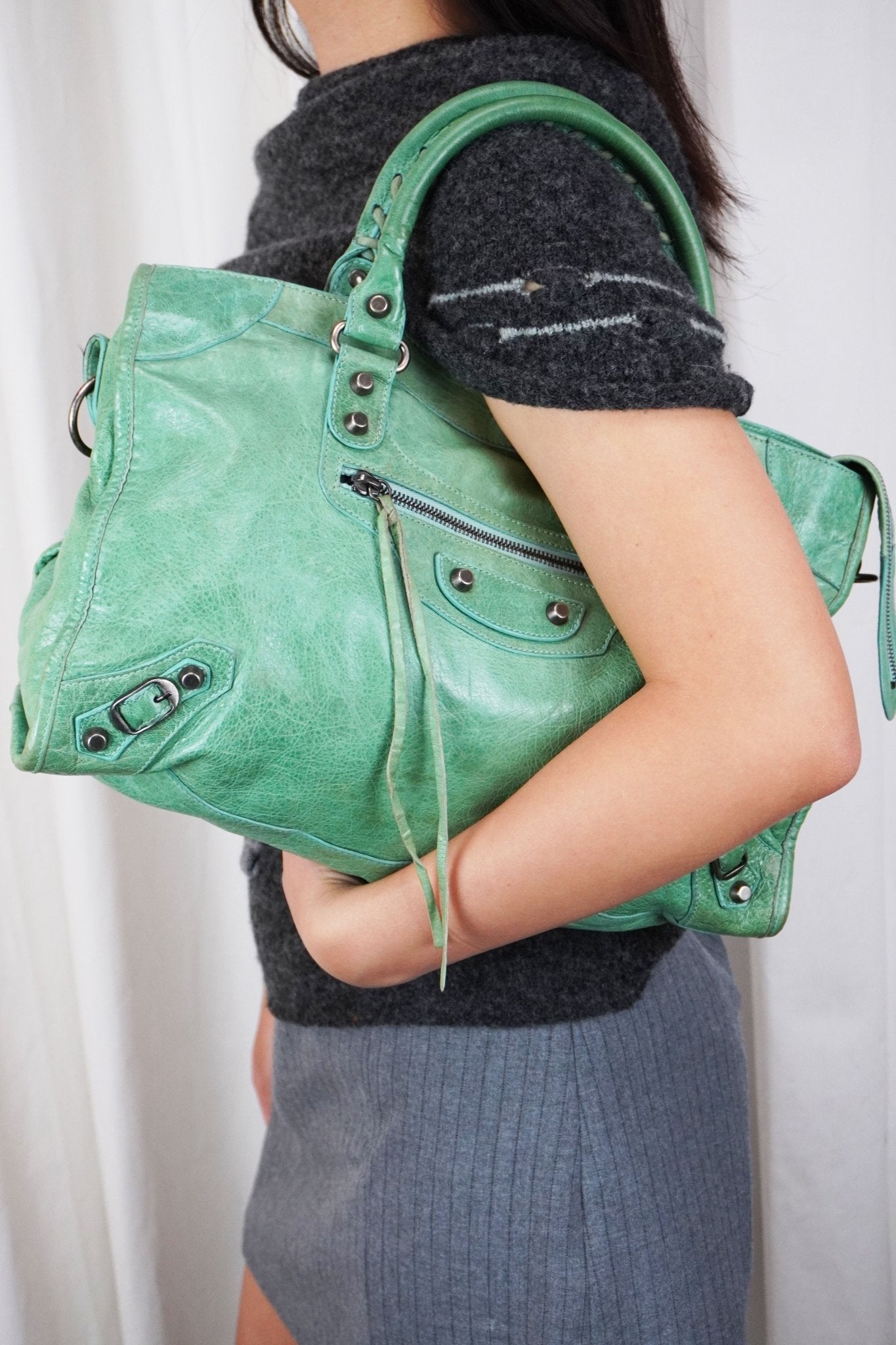 Vintage Balenciaga City Bag Seafoam | Pre-Loved Designer Bag