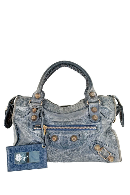 Balenciaga City Bag Navy Blue Giant 21 Rose Gold Studs - Jade Vintage