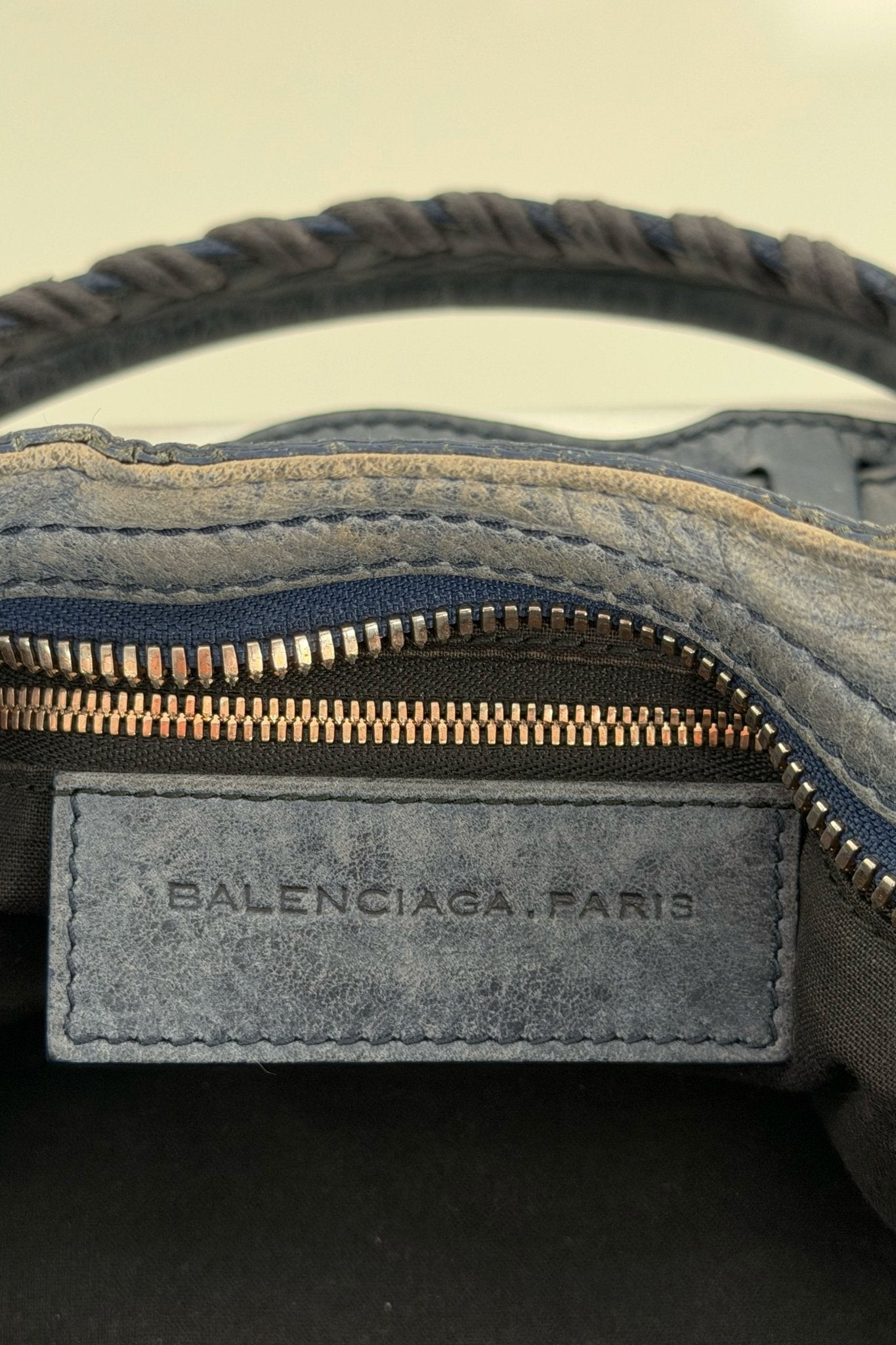 Balenciaga City Bag Navy Blue Giant 21 Rose Gold Studs - Jade Vintage