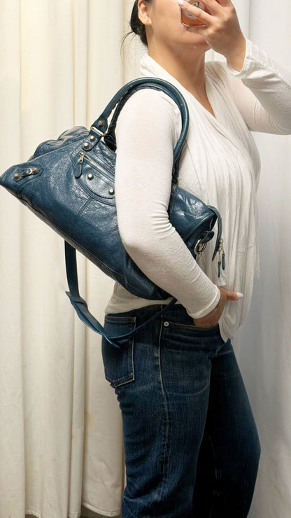 Balenciaga Navy Part Time Bag Giant 12 Silver Hardware - Jade Vintage