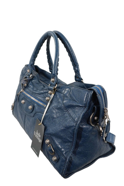 Balenciaga Navy Part Time Bag Giant 12 Silver Hardware - Jade Vintage