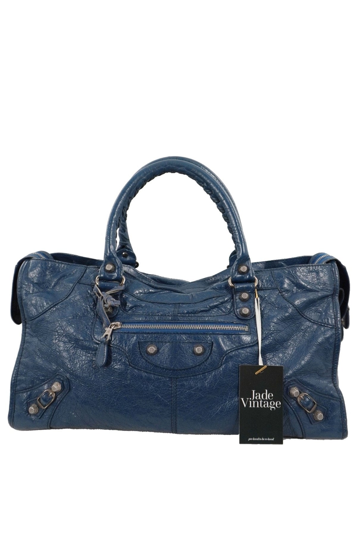 Balenciaga Navy Part Time Bag Giant 12 Silver Hardware - Jade Vintage