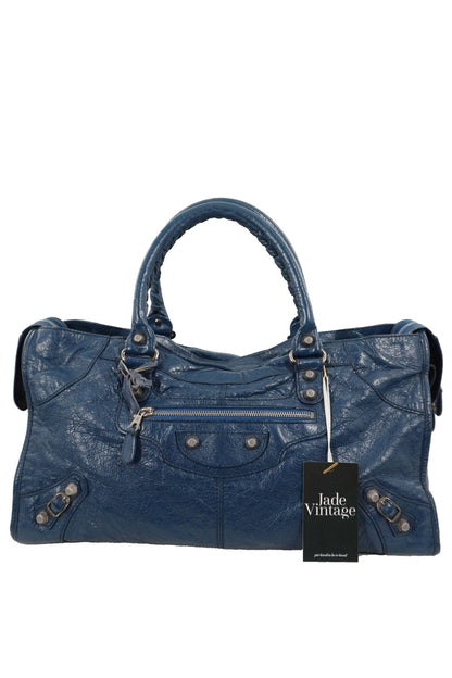 Balenciaga Navy Part Time Bag Giant 12 Silver Hardware - Jade Vintage