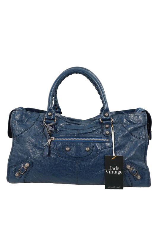 Balenciaga Navy Part Time Bag Giant 12 Silver Hardware - Jade Vintage
