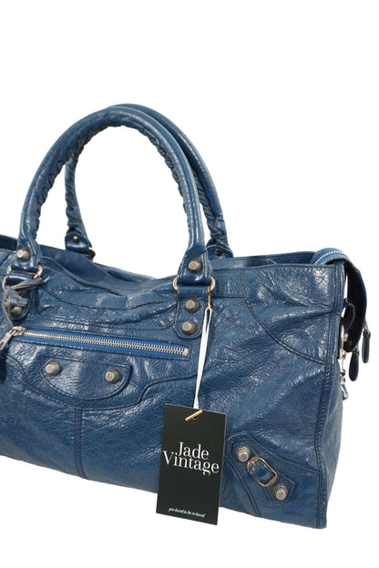 Balenciaga Navy Part Time Bag Giant 12 Silver Hardware - Jade Vintage