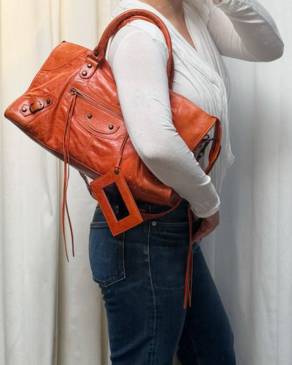 Balenciaga Orange Part Time Bag Giant 12 Brass Hardware - Jade Vintage