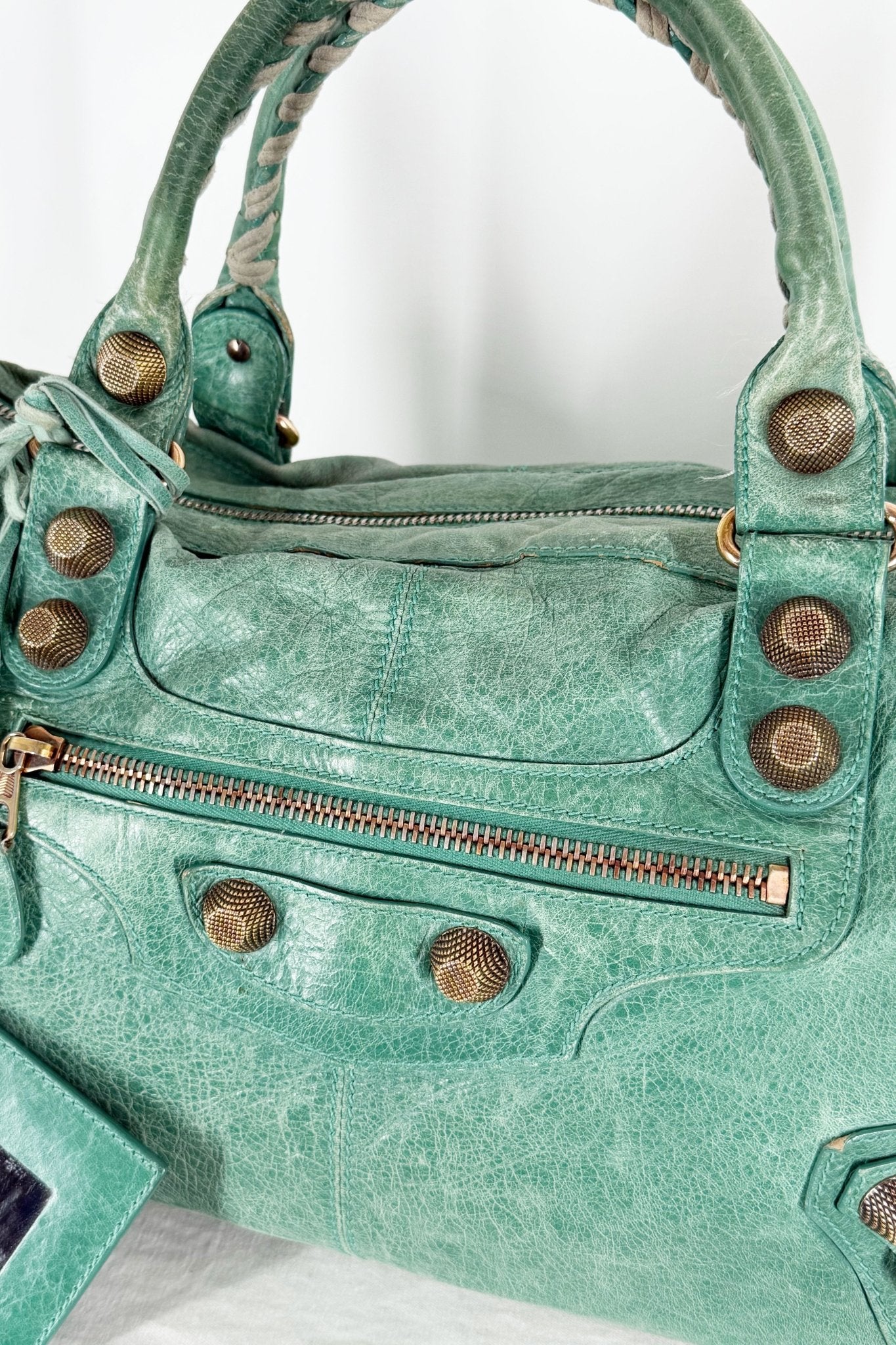 Balenciaga Work Tote Vert Sauge Rose Gold Giant 21 Hardware - Jade Vintage