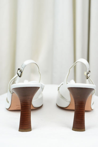 Chanel White Bow Heels / 36.5 - Jade Vintage