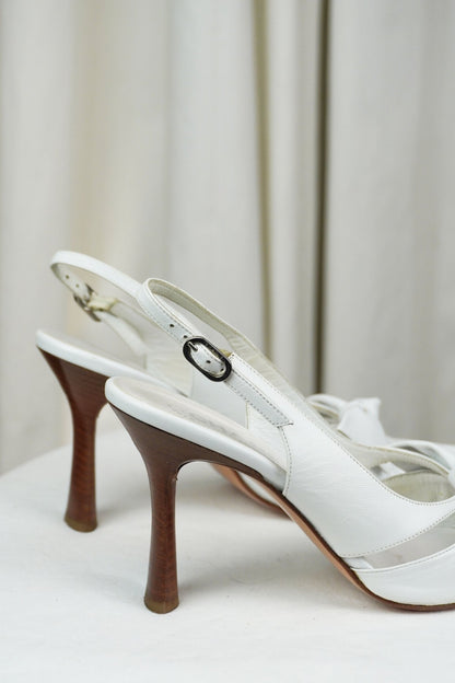 Chanel White Bow Heels / 36.5 - Jade Vintage