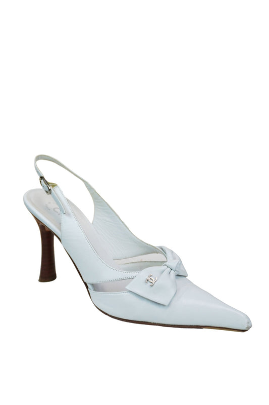 Chanel White Bow Heels / 36.5 - Jade Vintage