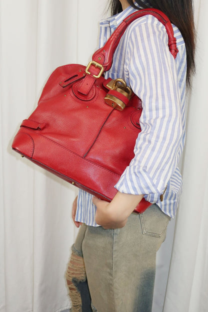 Chloe Red Paddington Dome Tote Shoulder Bag - Jade Vintage