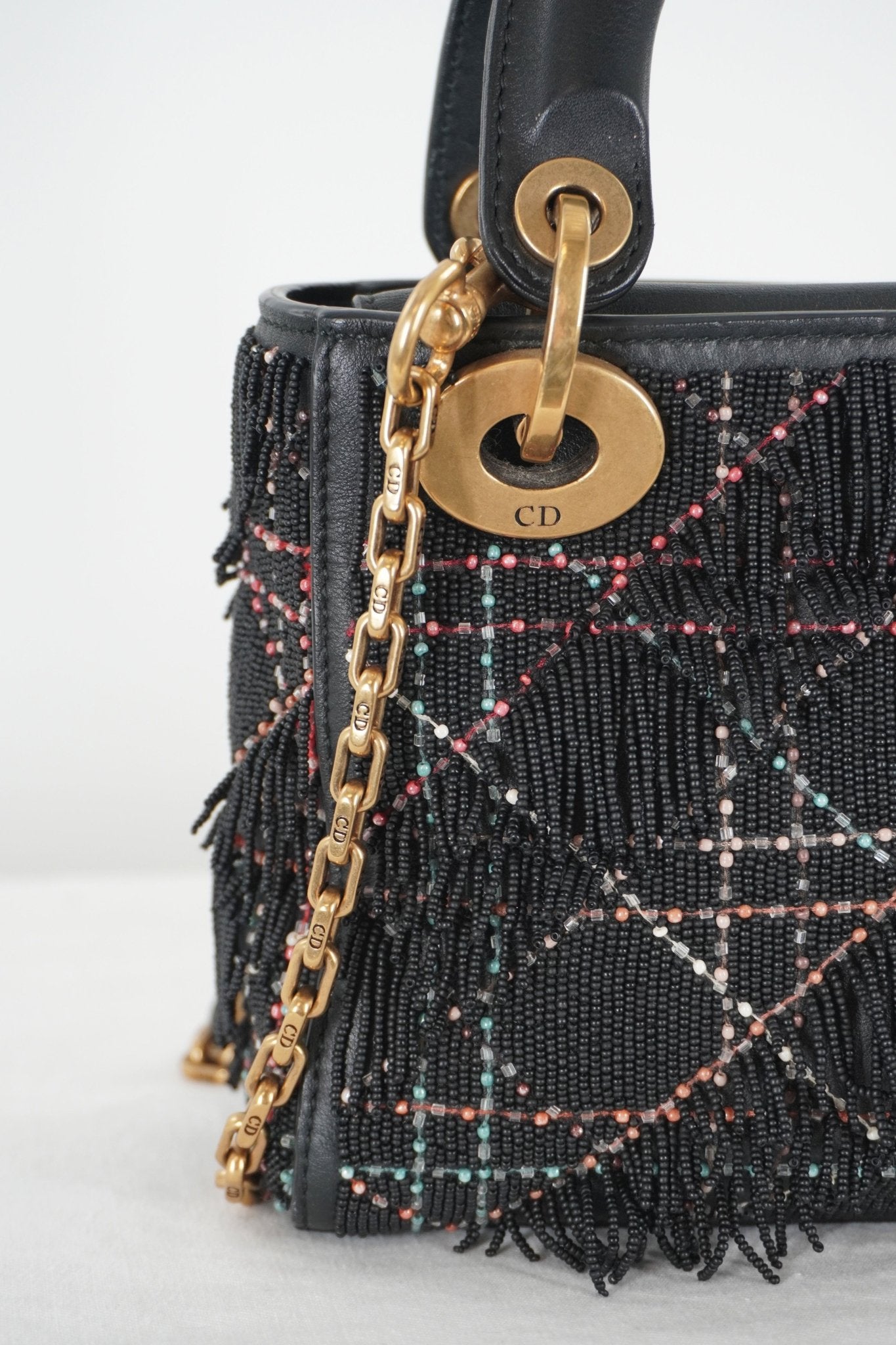 Christian Dior Lady Dior Mini Beaded Fringe Bag - Jade Vintage