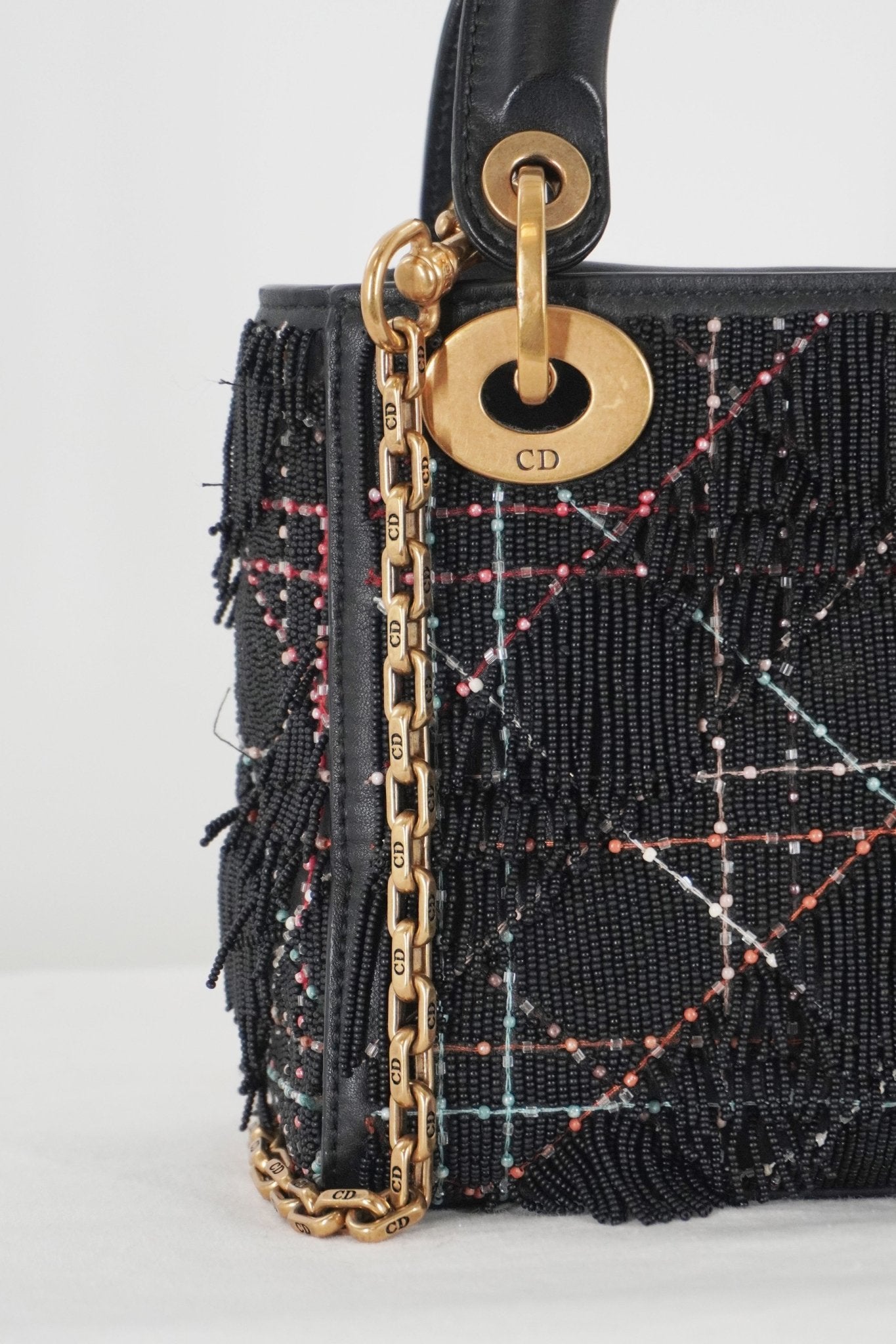 Christian Dior Lady Dior Mini Beaded Fringe Bag - Jade Vintage