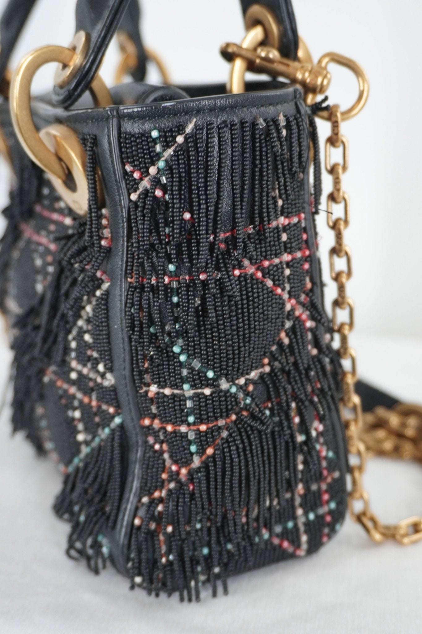 Christian Dior Lady Dior Mini Beaded Fringe Bag - Jade Vintage