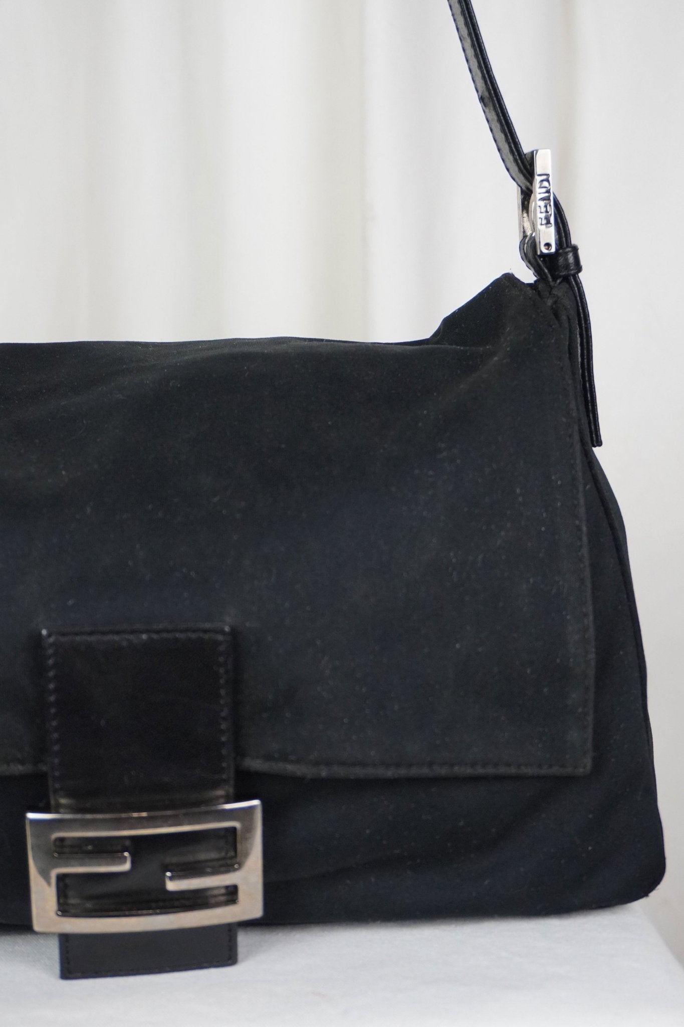 Fendi Black Jersey Cotton Baguette - Jade Vintage