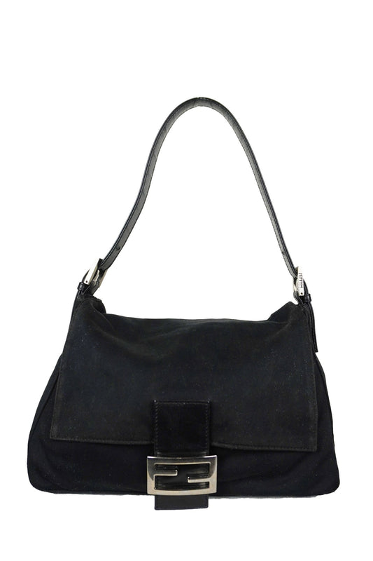 Fendi Black Jersey Cotton Baguette - Jade Vintage