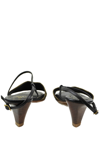 Fendi Monogram Strappy Kitten Heels / 36.5 - Jade Vintage