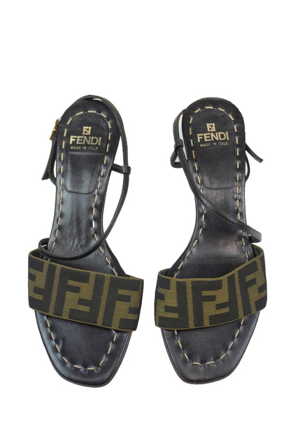 Fendi Monogram Strappy Kitten Heels / 36.5 - Jade Vintage