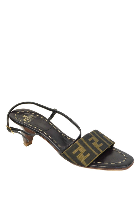 Fendi Monogram Strappy Kitten Heels / 36.5 - Jade Vintage