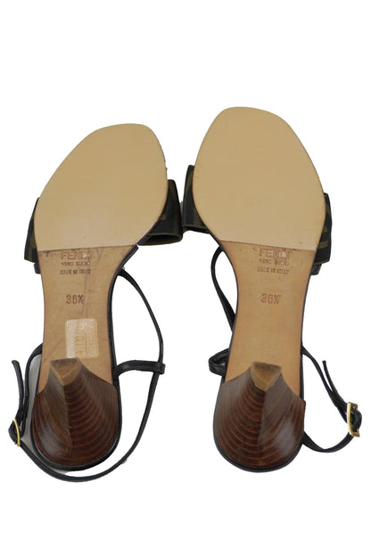 Fendi Monogram Strappy Kitten Heels / 36.5 - Jade Vintage
