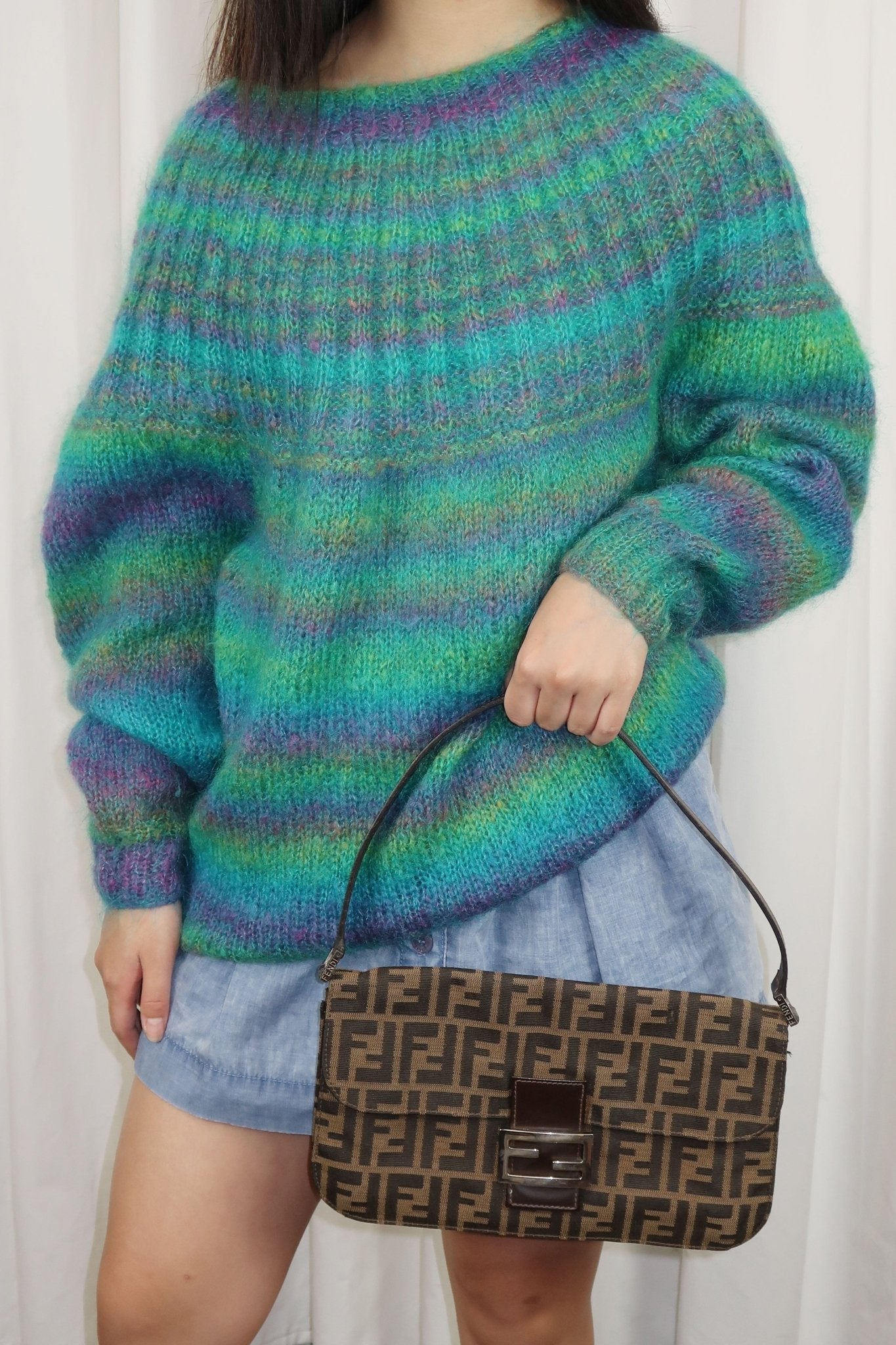 Fendi Zucca Baguette Accordion Shoulder Bag - Jade Vintage