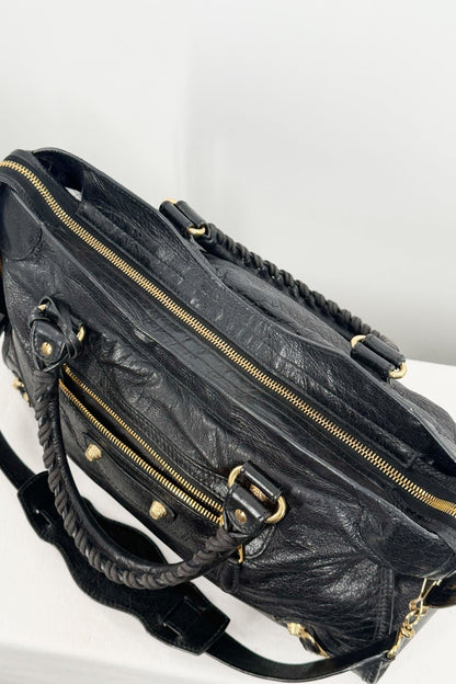 F/W 2014 Balenciaga Black Medium City Bag Giant 12 Gold Hardware - Jade Vintage