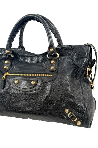 F/W 2014 Balenciaga Black Medium City Bag Giant 12 Gold Hardware - Jade Vintage