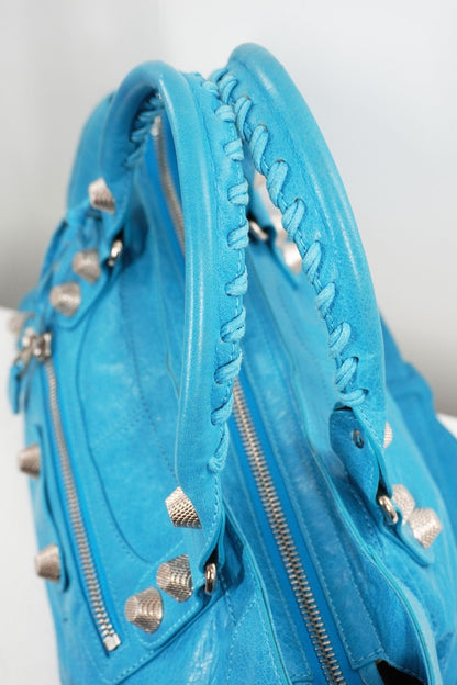 S/S 2011 Balenciaga Bleu Paon Part Time Bag Giant 21 Silver Hardware - Jade Vintage