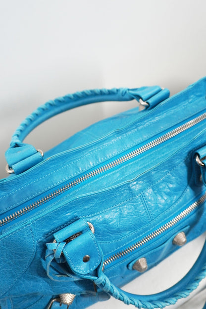S/S 2011 Balenciaga Bleu Paon Part Time Bag Giant 21 Silver Hardware - Jade Vintage