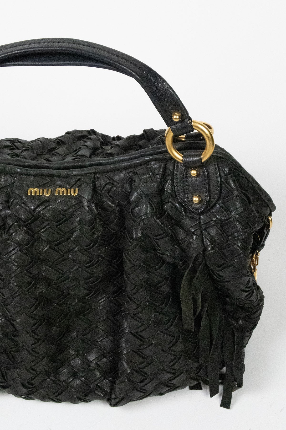 Miu Miu Woven Leather Fringe Hobo Bag - Jade Vintage