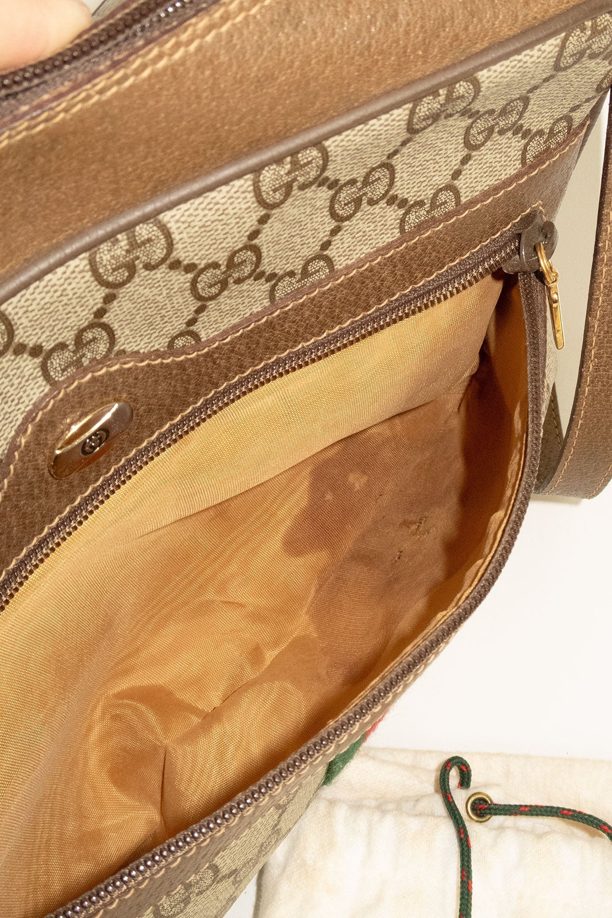 Vintage Gucci Brown Canvas GG Web Crossbody Bag - Jade Vintage